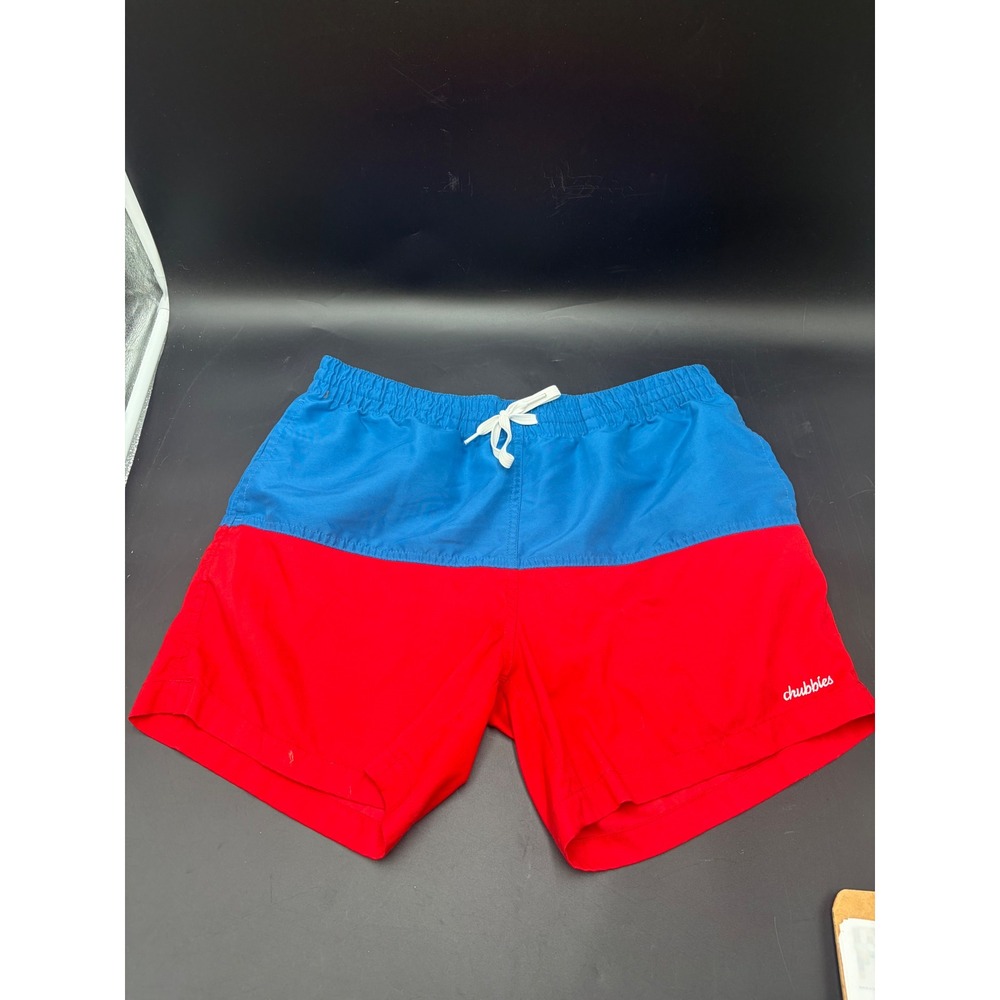 Chubbies Men's Medium Swim Trunks Red Blue Colorblock Mesh Lined Made USA